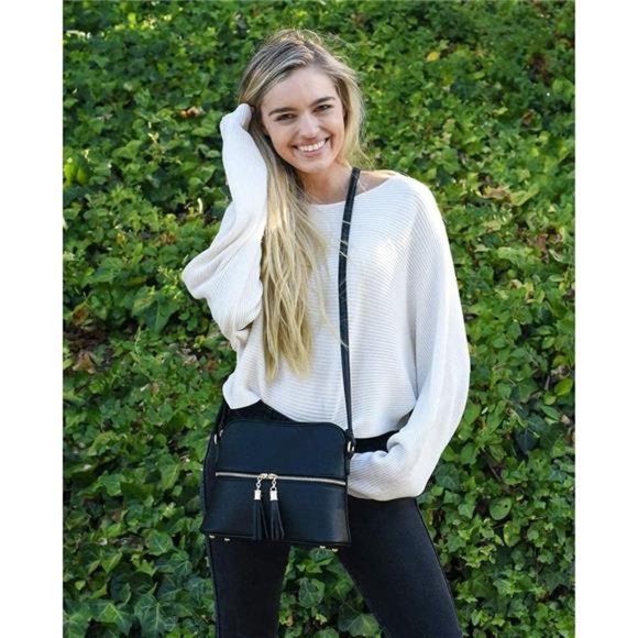 Handbags - Lightweight Medium Dome Crossbody Bag Shoulder Bag with Tassel adjustable Strap